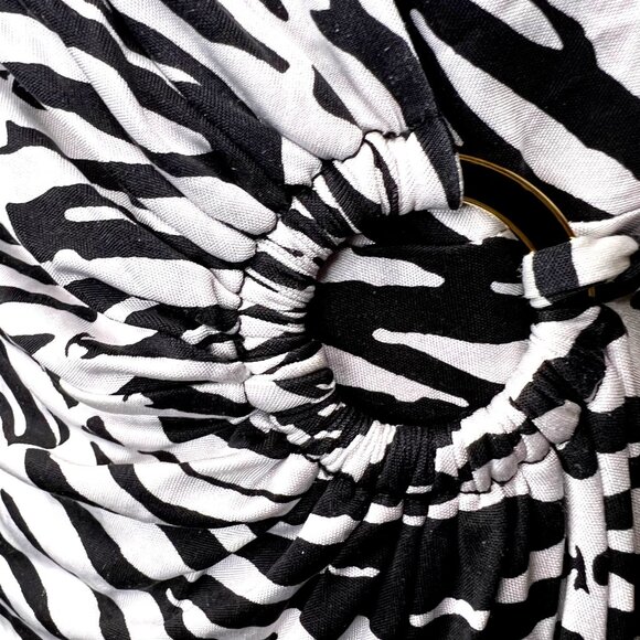 Trina Turk Silk Wrap Black White Zebra Print Silk Dress 6 Cocktail Resort Cruise - Picture 3 of 9
